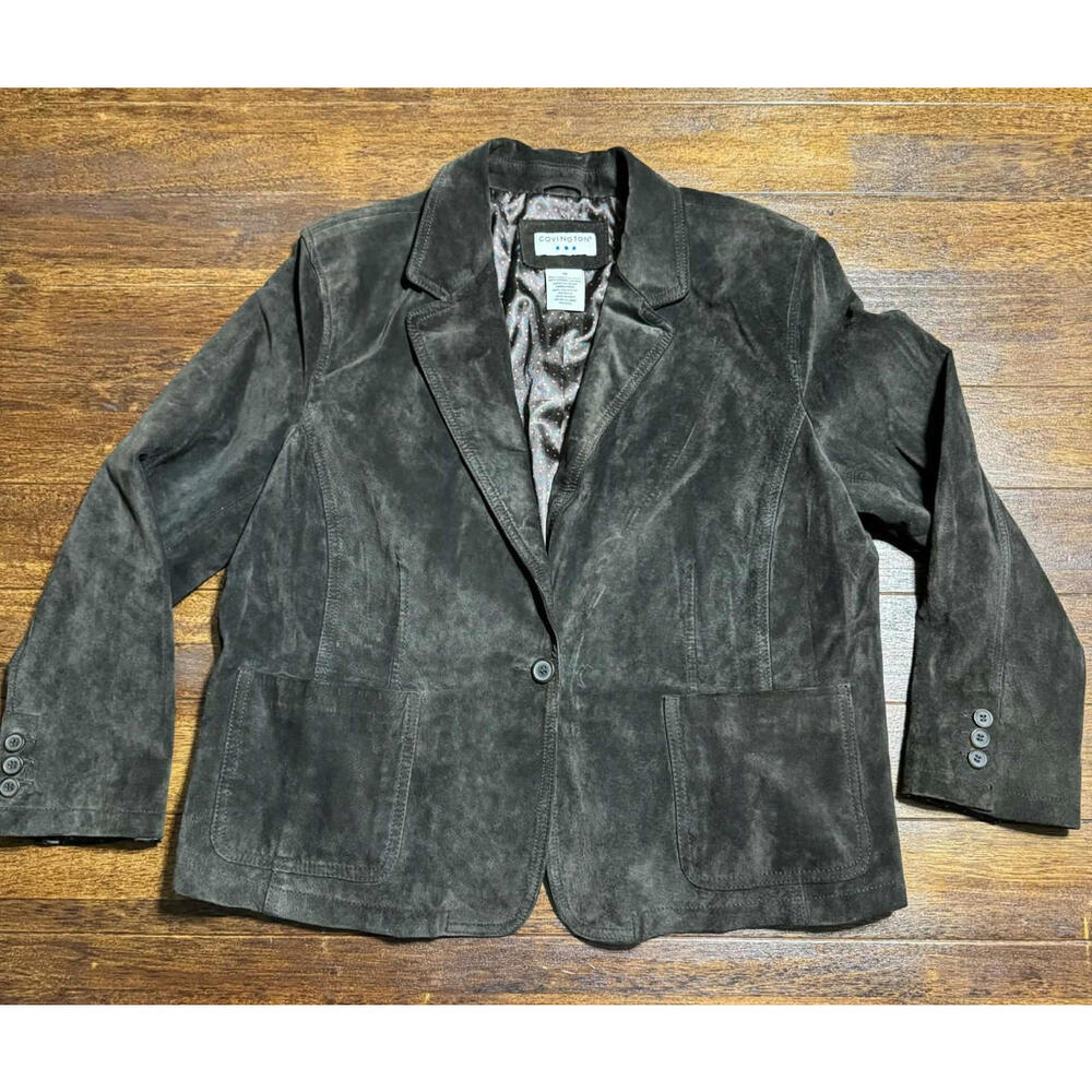 Covington Women's Dark Brown leather/suede Blazer Jacket Size 18 EUC